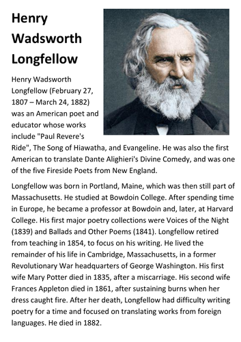 Henry Wadsworth Longfellow Handout