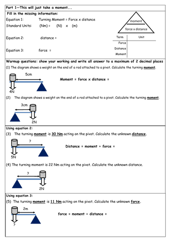 NEW GCSE (9-1) Moments and levers scaffolded worksheet with answers