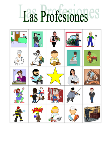 Profesiones (Professions in Spanish) Bingo