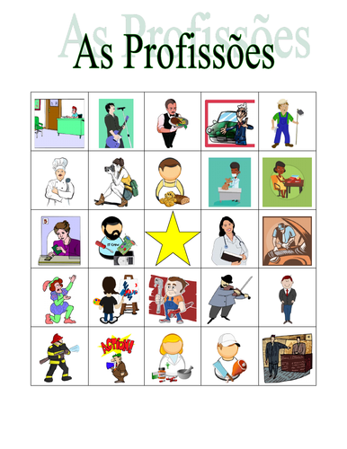 Profissões (Professions in Portuguese) Bingo