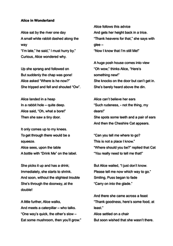 Alice in Wonderland in rhyming couplets