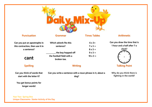 Soda Starter Of The Day Year 2 Page A Day Spring 1 Teaching Resources