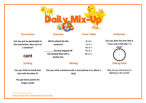 SODA starter of the day - year 2 - page a day  spring 1
