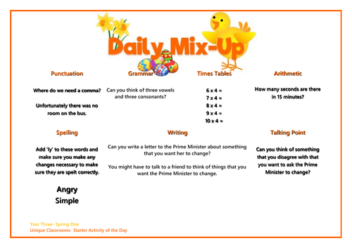 SODA starter of the day - year 3 - page a day spring 1