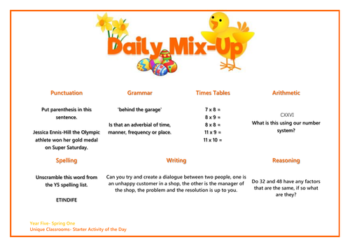SODA starter of the day - year 5 - page a day spring 1