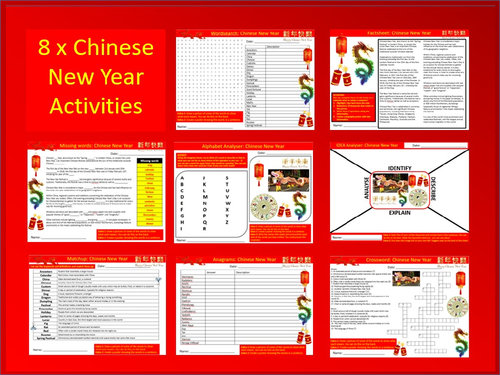 8 x Chinese New Year Starter Activities Keywords Wordsearch Crossword Countries Culture