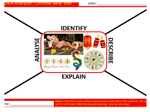 Chinese New Year IDEA Analyser Sheet Keywords KS3 Settler Starter Activity Cover Lesson