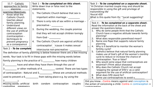 AQA B GCSE - 11.7 - Catholic Approaches to Family Planning