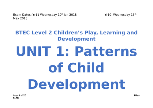 Unit 1 Patterns of Child Development- Revision Pack