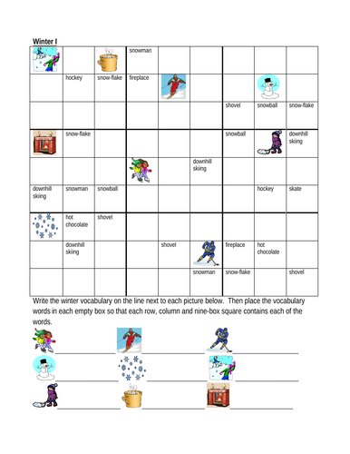 Winter In English Sudoku Teaching Resources