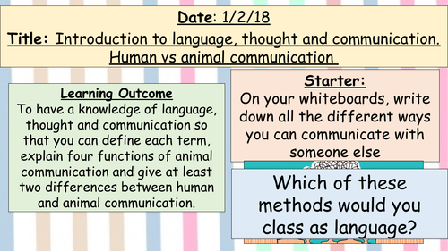 AQA GCSE NEW SPEC Psych - Language, thought & communication - Intro & animal  vs human communication | Teaching Resources
