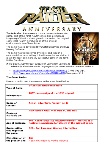 AQA AS Media - Tomb Raider Workbook.