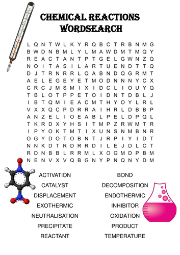 Chemistry word search Puzzle: Chemical Reactions (Includes solution