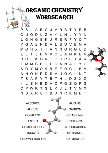 chemistry word search puzzle organic chemistry includes