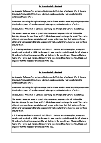 An Inspector Calls Context and lesson 1 | Teaching Resources