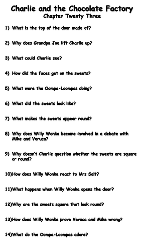 Charlie and the Chocolate Factory - Chapter Twenty Three Reading Comprehension Questions