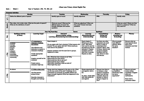 Pig Heart Boy - week 2 planning