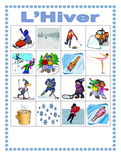 Hiver (Winter in French) Bingo