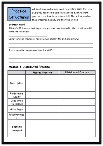 GCSE PE - Practice Structures - Worksheet - Extension Task - Test Your Knowledge
