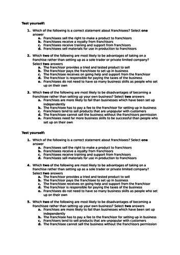 GCSE BUSINESS- FRANCHISE