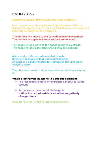 aqa gcse 9-1 chemistry revision pack : Chapter C6