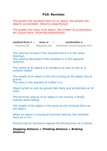 Aqa Gcse 9 1 Physics Revision Pack Chapter P10 Teaching Resources 8617