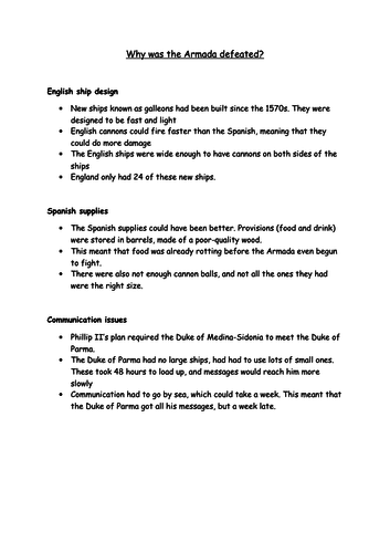 9) Why was the Spanish Armada defeated - GCSE Edexcel Early Elizabethan England