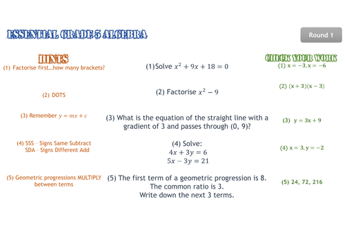 Grade 5 Algebra skills