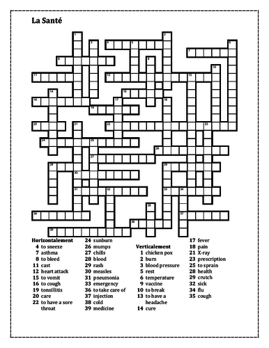 Santé (Health in French) Crossword