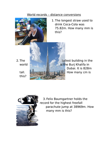 World records - Metric length conversions