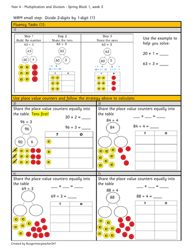 year 4 divide 2 digits by 1 digit numbers teaching resources