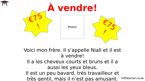 French - 'For sale' description paragraph
