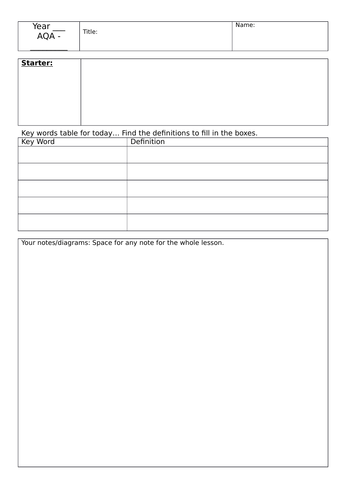 Blank Scaffolded class worksheet