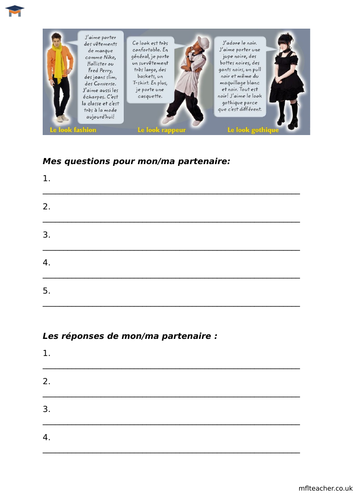 French - Clothes reading peer homework