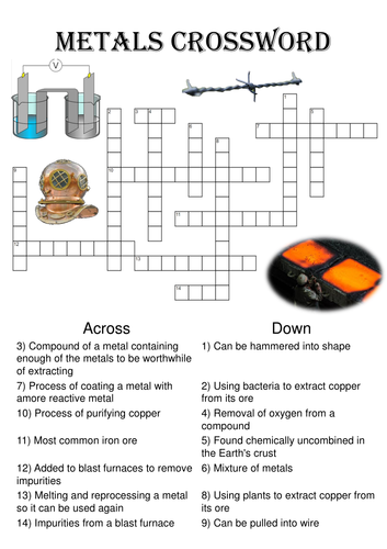 Chemistry Crossword Puzzle: Metals (Includes answer key)
