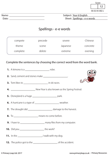 KS2 Spellings - e-e words