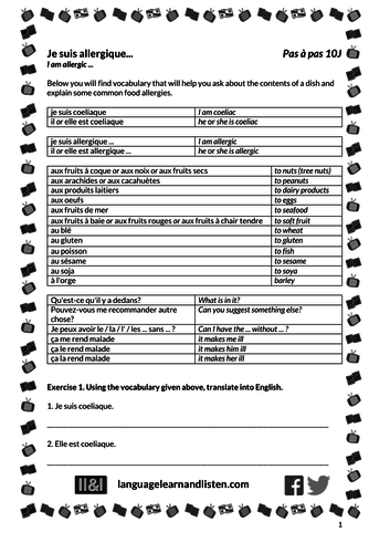 Je suis allergique (I am allergic)