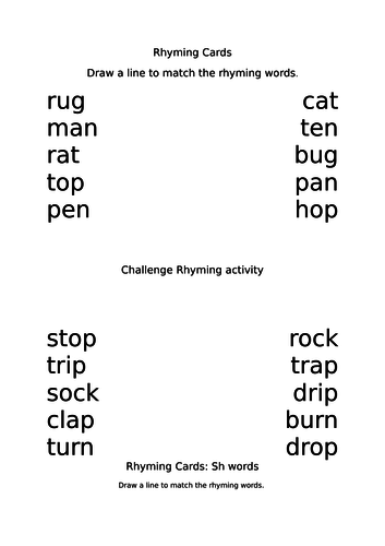 Sound, blend and match Rhyming Activities