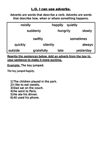 Adverbs worksheets