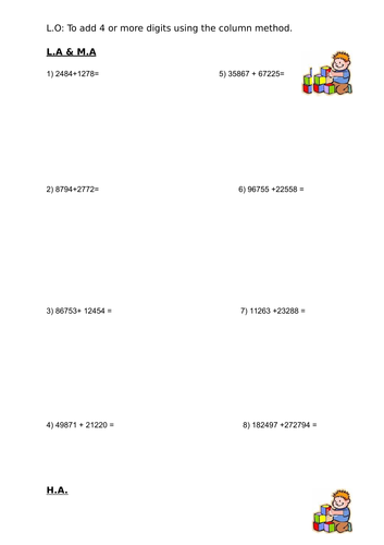 Adding 4 or more digits using the Column Method