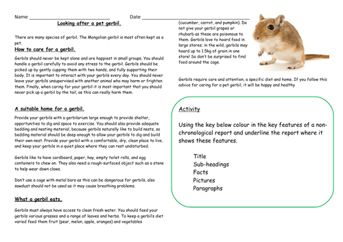Find key features of a non-chronological report