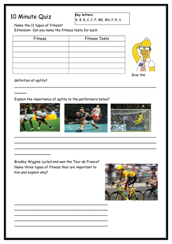 GCSE PE - Starter Task - Types of Fitness - Quiz - Revision