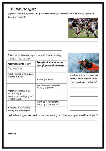 GCSE Pe - How to Optimise Training & Prevent Injury - Worksheets - Quiz - Test