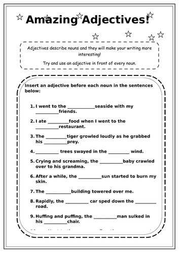 Adjectives worksheet KS2