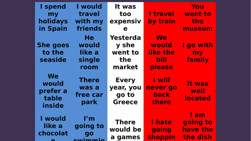 Claim the parcel translation game Mes Vacances 1 New GCSE Studio AQA