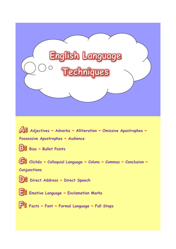 Glossary of English Language Techniques: GCSE, Functional Skills and TEFL/ESOL