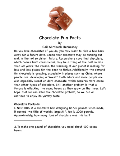 Chocolate: Factoids(Interactive Notebook Activity)