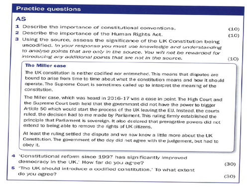 *NEW SPEC* AS Politics Component 2: Governing the UK Topic 1 UK Constitution