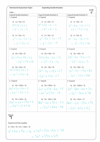 homework sheet answers