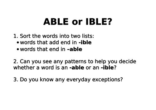 Spelling Activity able or ible